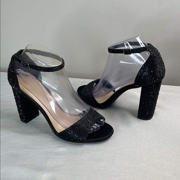 Le Chateau Jewel Studded Elegant Black Heels Open Toe Ankle Strap 39 EU - Picture 13 of 13